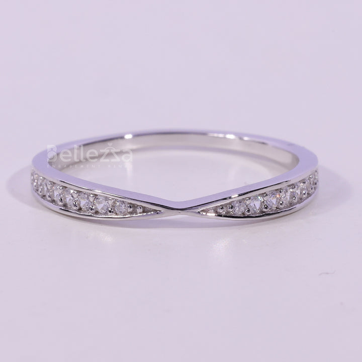 Round Cut Diamond Pinched Style Moissanite Wedding Band