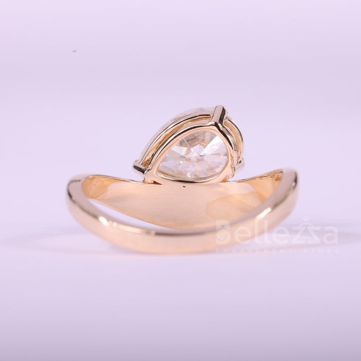 1.50CT East-West Pear Cut Diamond Curved Solitaire Engagement Ring