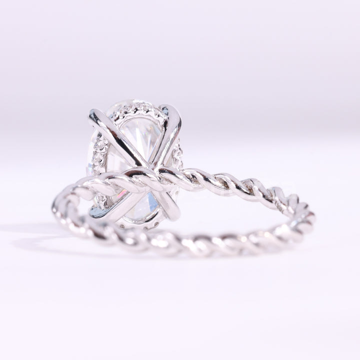 1.50CT Oval Cut Hidden Halo Twisted Moissanite Engagement Ring