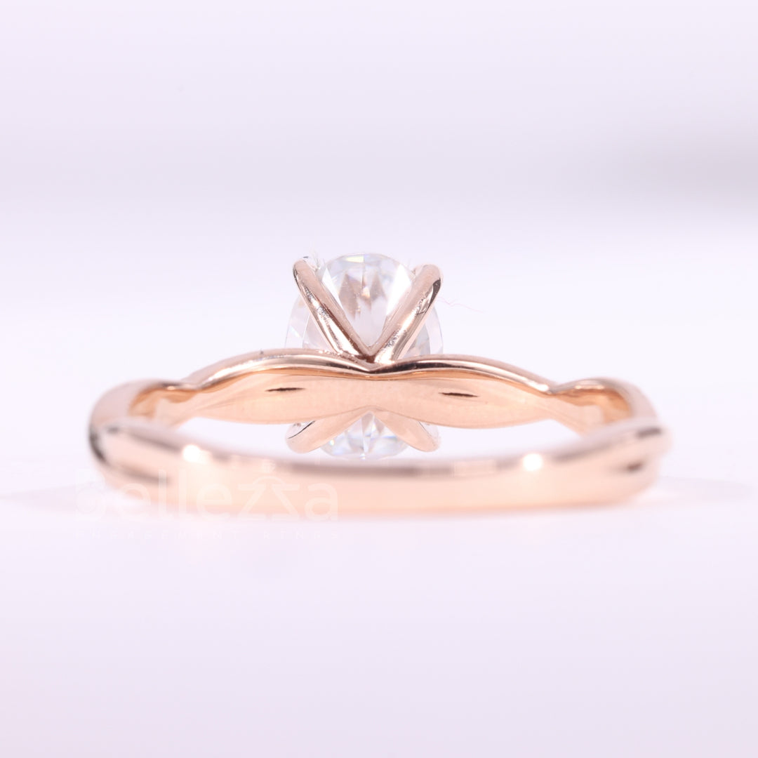 1.0CT Oval Cut Twisted Pave Setting Moissanite Engagement Ring