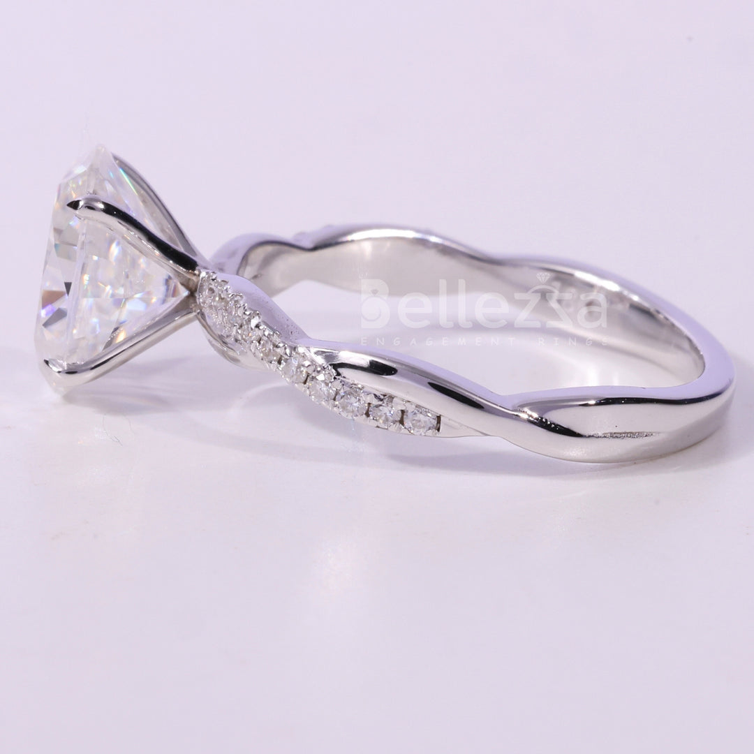 1.50CT Oval Cut Twisted Pave Setting Moissanite Engagement Ring