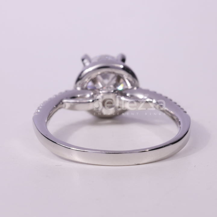 1.0CT Round Cut Halo Setting Moissanite Engagement Ring