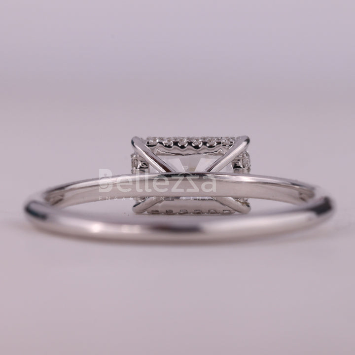 1.0CT East-West Radiant Cut Hidden Halo Moissanite Engagement Ring