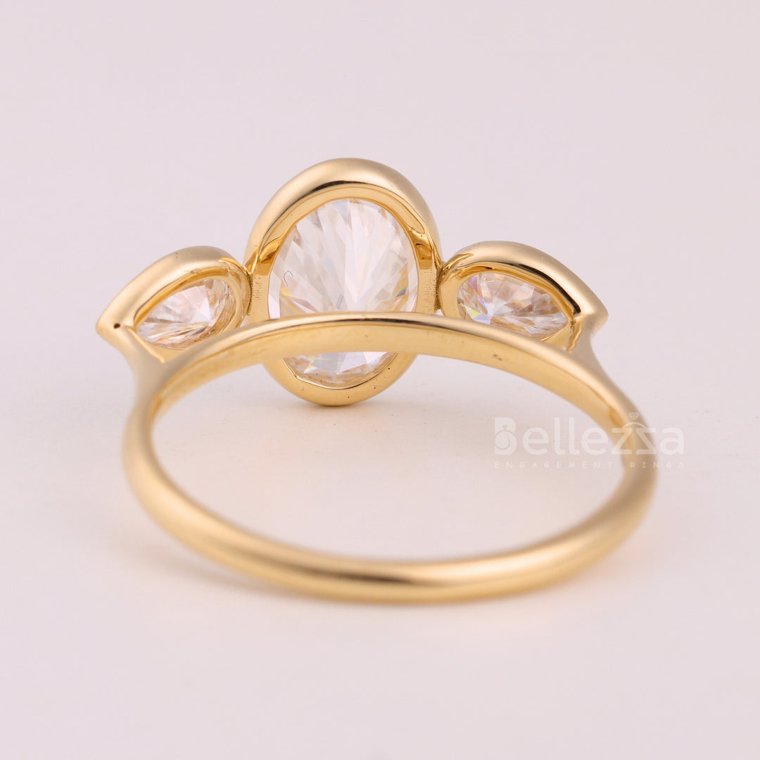 1.50CT Oval Cut Bezel Setting Three Stone Engagement Ring