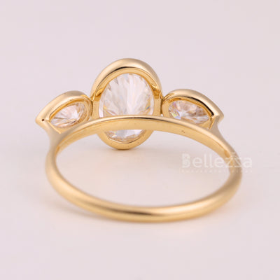 1.50CT Oval Cut Bezel Setting Three Stone Engagement Ring
