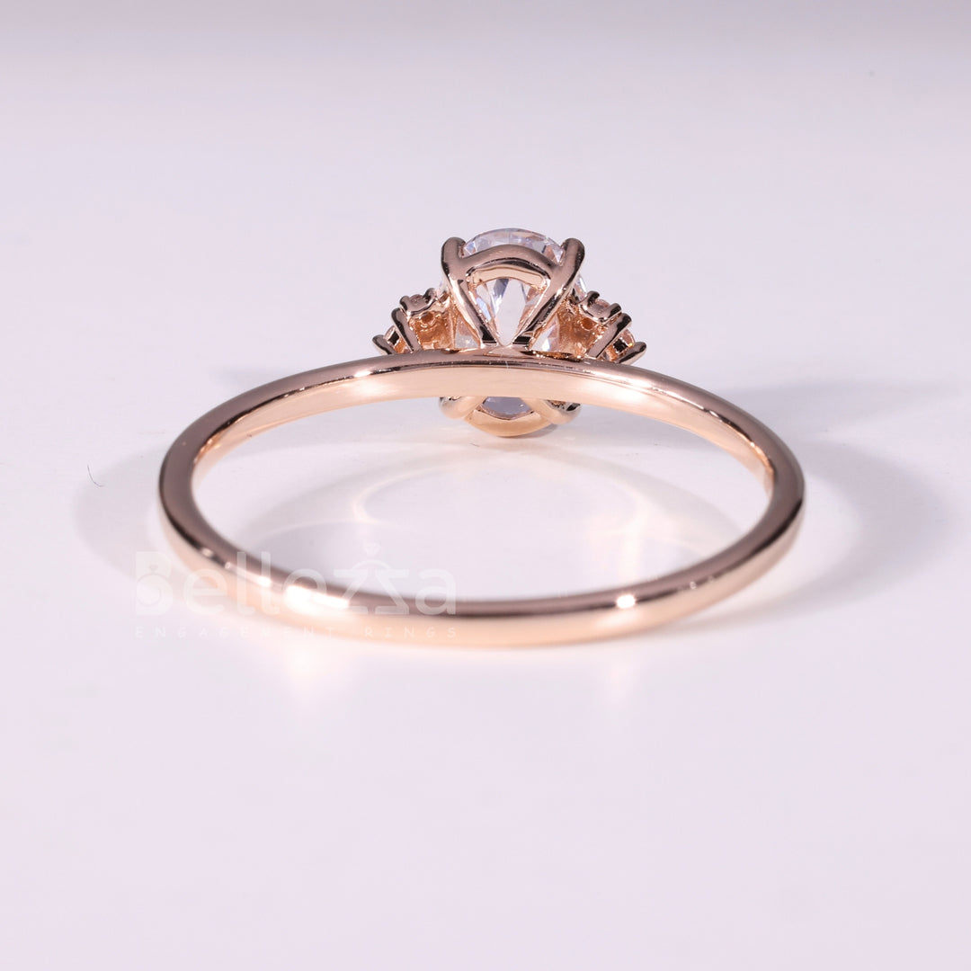 1.0CT Oval Cut Cluster Diamond Moissanite Engagement Ring