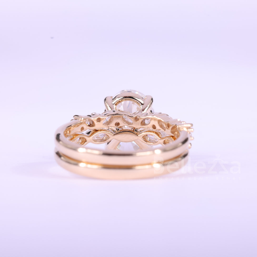 1.50CT Oval Cut Cluster Pave Setting Moissanite Bridal Ring Set