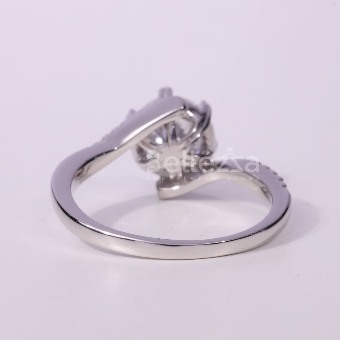 1.0CT Round Cut Bypass Shank Pave Setting Engagement Ring