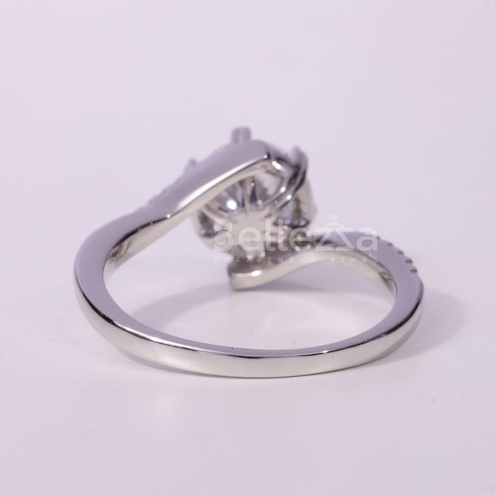 1.0CT Round Cut Bypass Shank Pave Setting Engagement Ring