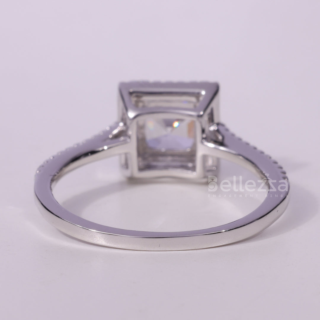 1.0CT Asscher Cut Diamond Halo Pave Setting Moissanite Engagement Ring