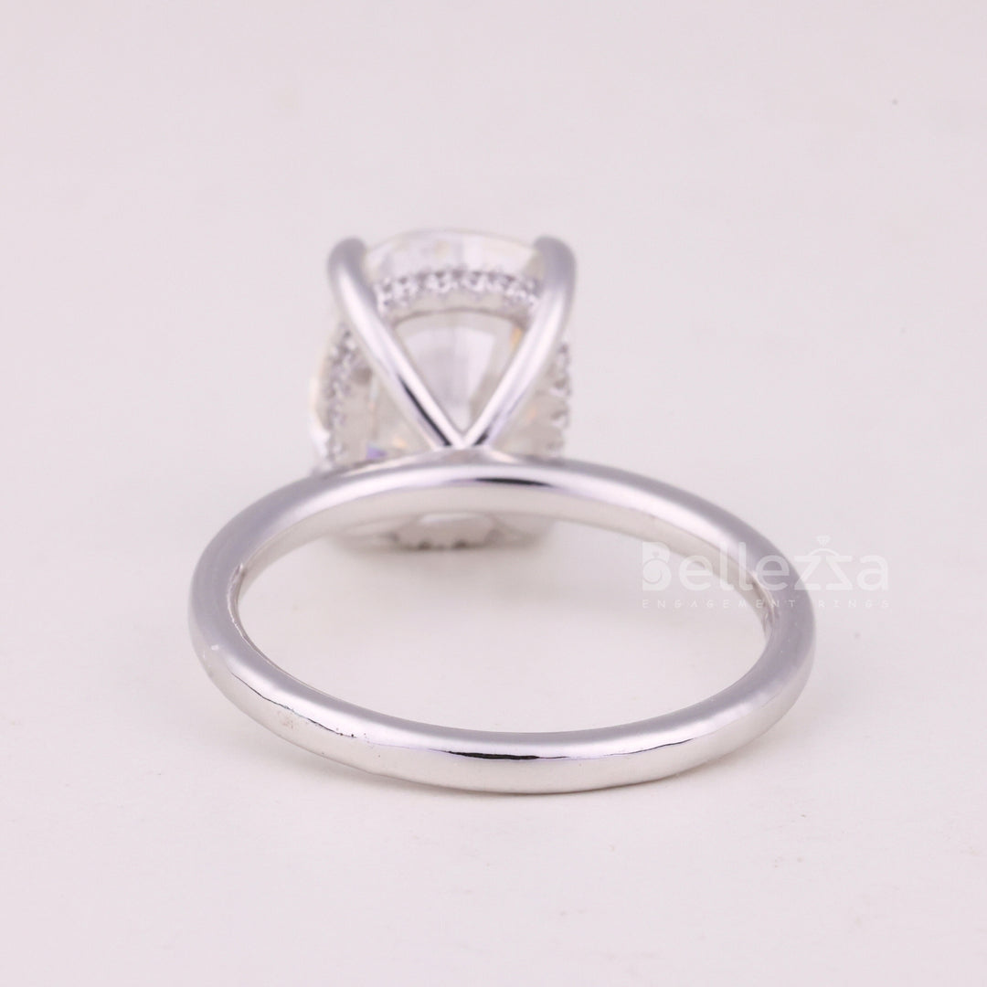 2.0CT Elongated Cushion Cut Hidden Halo Moissanite Engagement Ring