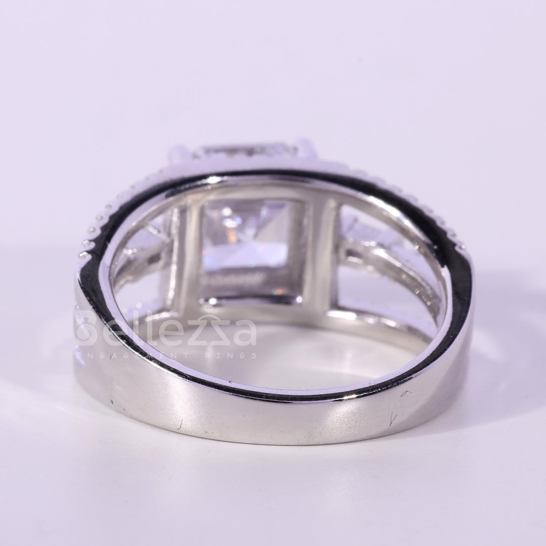 1.0CT Asscher Cut Cluster Diamond Moissanite Engagement Ring