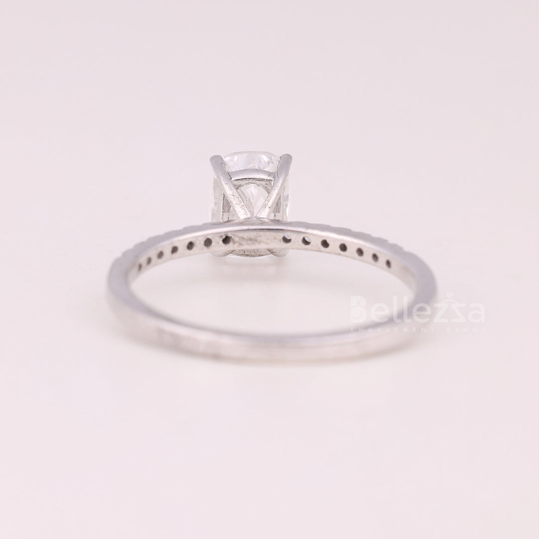 1.0CT Elongated Cushion Cut Pave Setting Engagement Ring