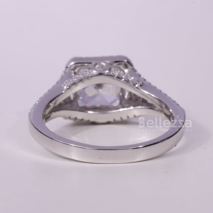 1.50CT Asscher Cut Cluster Diamond Moissanite Engagement Ring