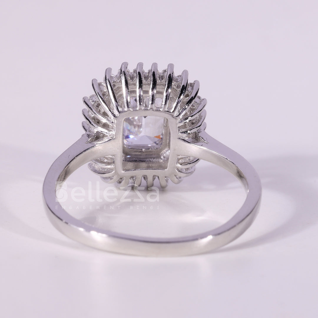 1.0CT Emerald Cut Diamond Cluster Setting Moissanite Engagement Ring