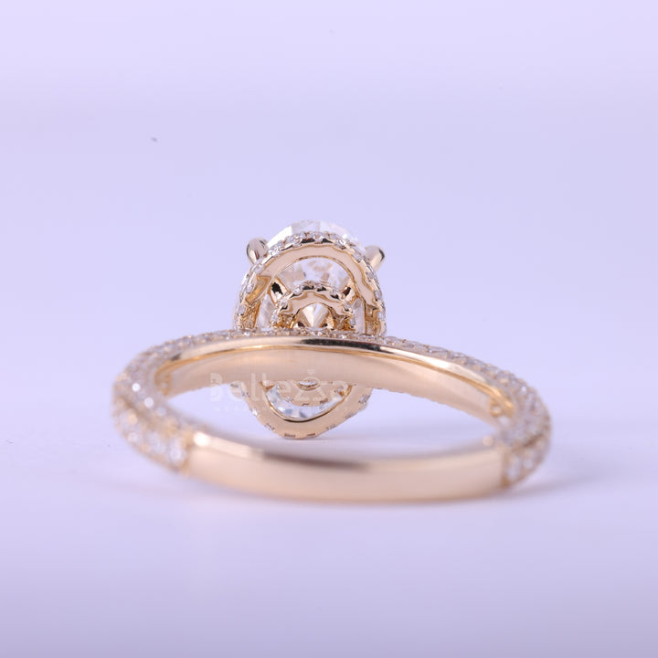 1.50CT Oval Cut Three Side Pave Setting Moissanite Engagement Ring