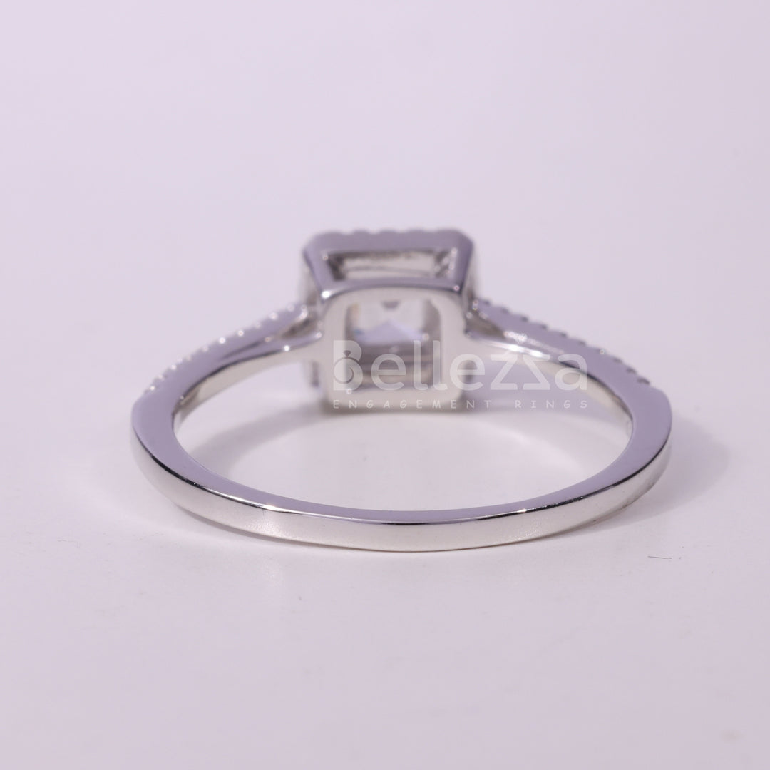 1.0CT Asscher Cut Halo Pave Setting Moissanite Engagement Ring