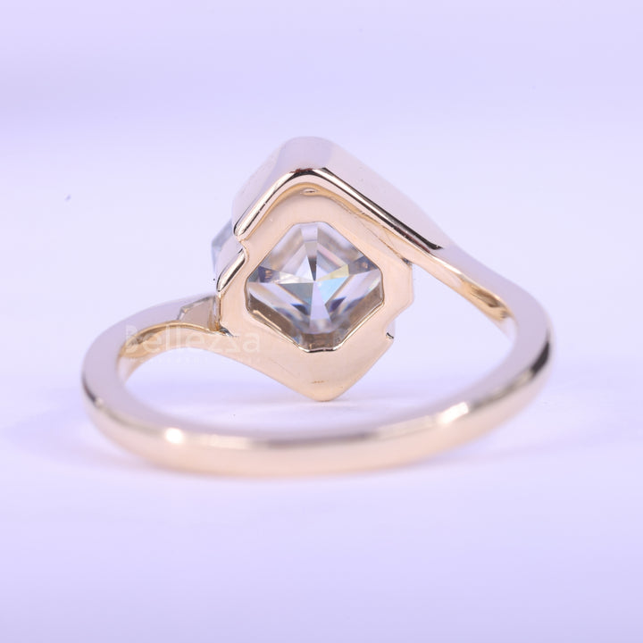 1.50CT Asscher Cut Unique Bezel Set Solitaire Engagement Ring