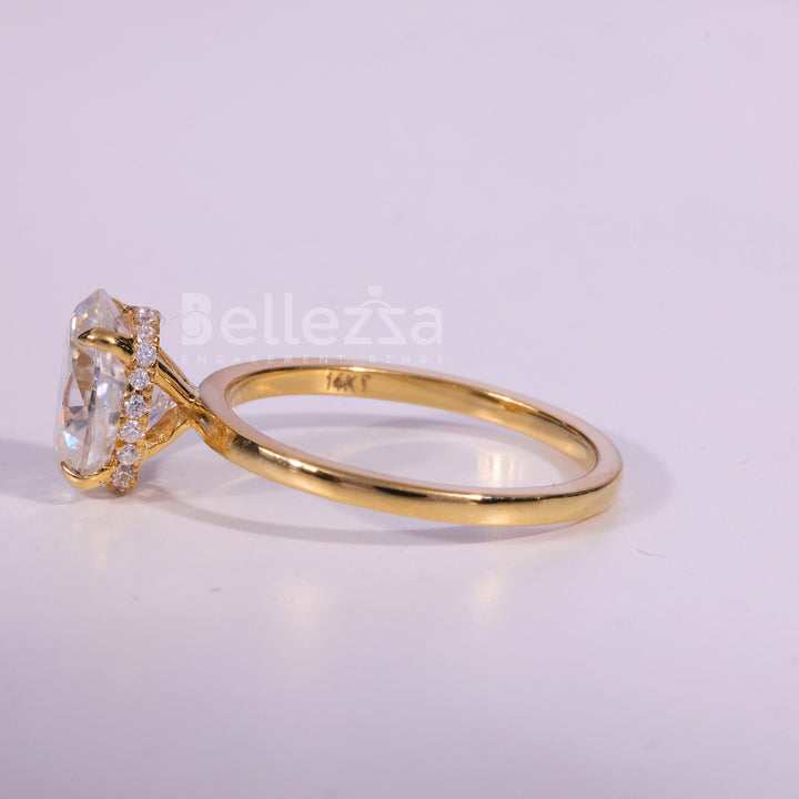 1.0CT Oval Cut Hidden Halo Setting Moissanite Engagement Ring