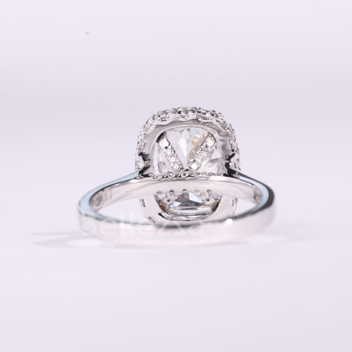 1.50CT Elongated Cushion Cut Halo Setting Moissanite Engagement Ring