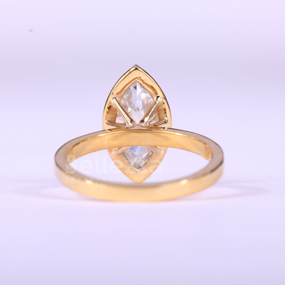 2.0CT Marquise Cut Bezel Setting Solitaire Moissanite Engagement Ring