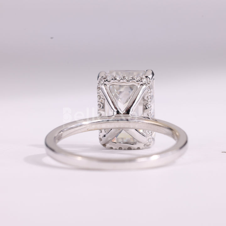 1.50CT Emerald Cut Hidden Halo Moissanite Engagement Ring