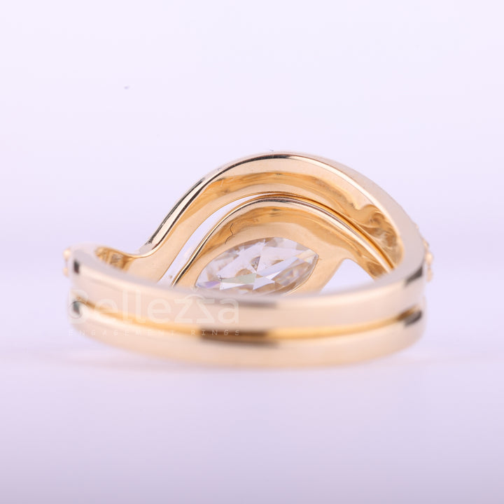 1.50CT East-West Marquise Cut Curved Moissanite Bridal Ring Set