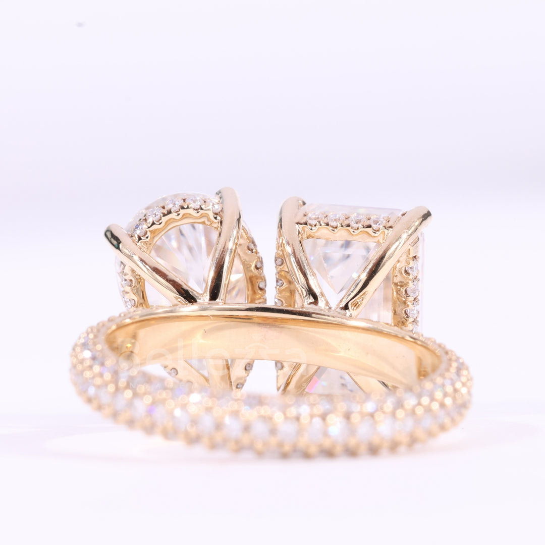 2.0CTW Emerald & Pear Cut Toi Et Moi Three Side Pave Set Engagement Ring