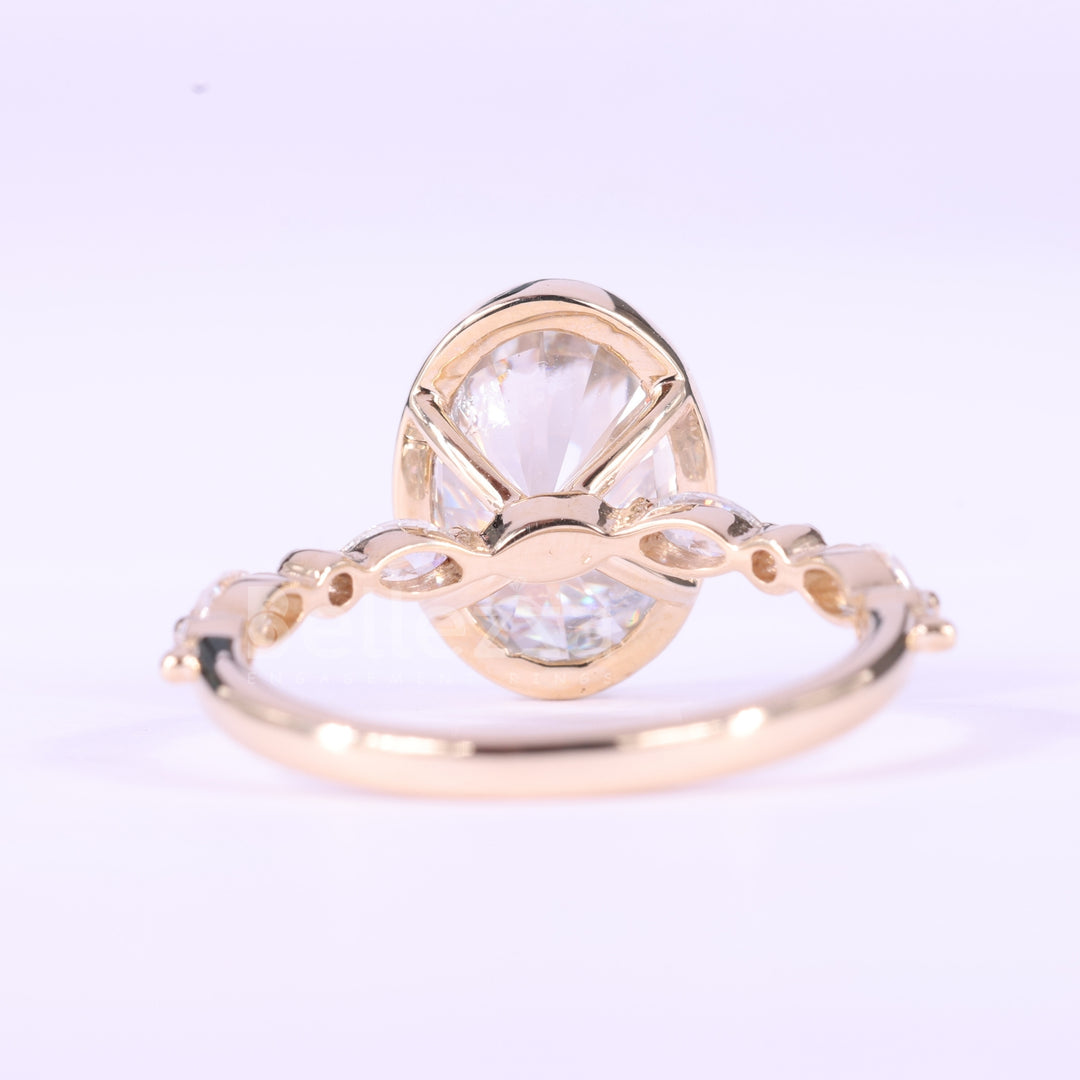 2.0CT Oval Cut Bezel & Pave Setting Moissanite Engagement Ring