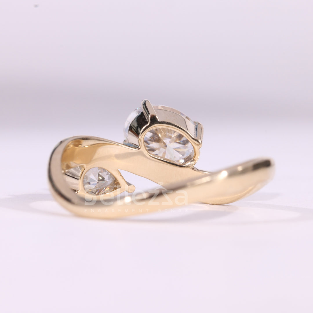1.50CTW Oval & Pear Cut Curved Moissanite Toi Et Moi Engagement Ring