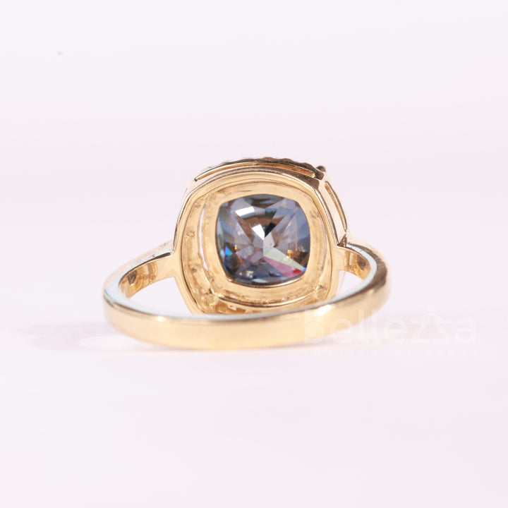 1.50CT Blue Sapphire Cushion Cut Halo Diamond Engagement Ring