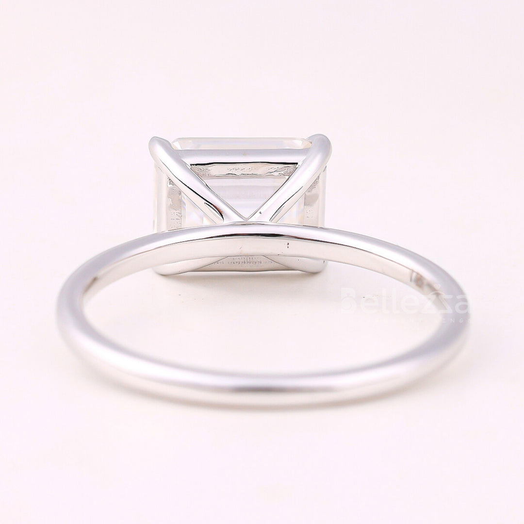 2.0CT East-West Emerald Cut Solitaire Moissanite Engagement Ring