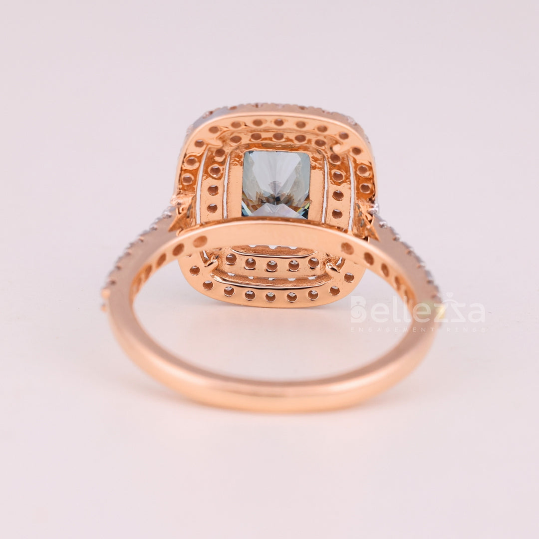 1.50CT Aquamarine Blue Elongated Cushion Cut Double Halo Engagement Ring