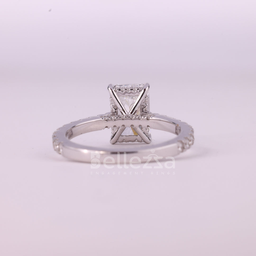 1.50CT Radiant Cut Hidden Halo Pave Setting Moissanite Engagement Ring