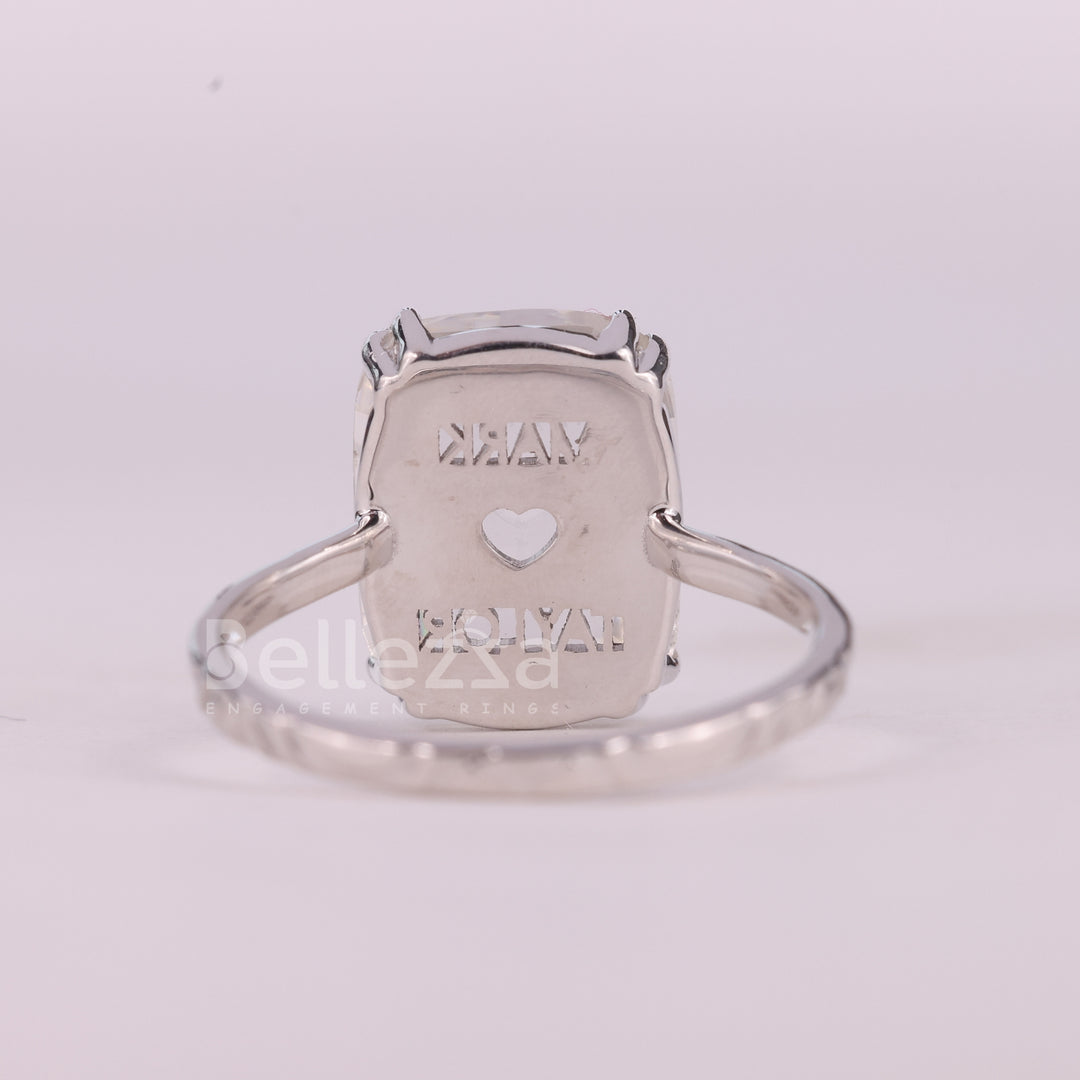 5.0CT Elongated Cushion Cut Unique Engraved Solitaire Engagement Ring