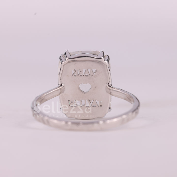 5.0CT Elongated Cushion Cut Unique Engraved Solitaire Engagement Ring