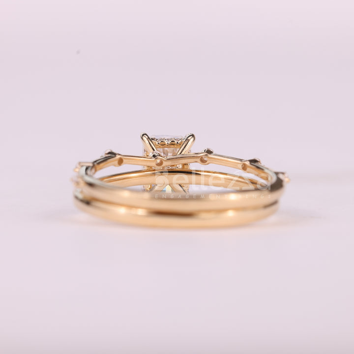 1.0CT Radiant Cut Hidden Halo Moissanite Bridal Ring Set