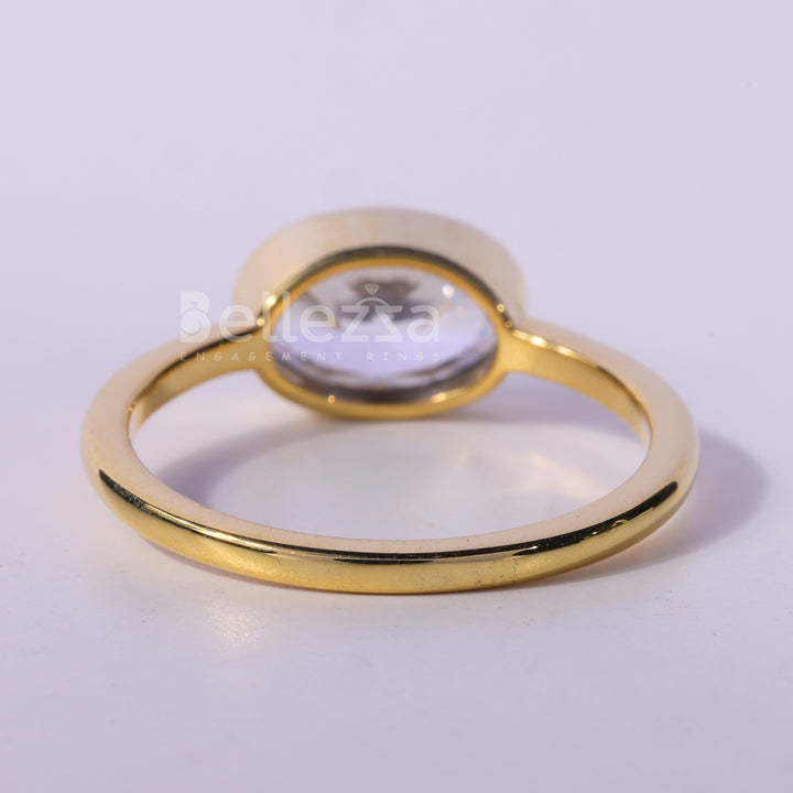 1.50CT East-West Oval Cut Bezel Setting Solitaire Engagement Ring