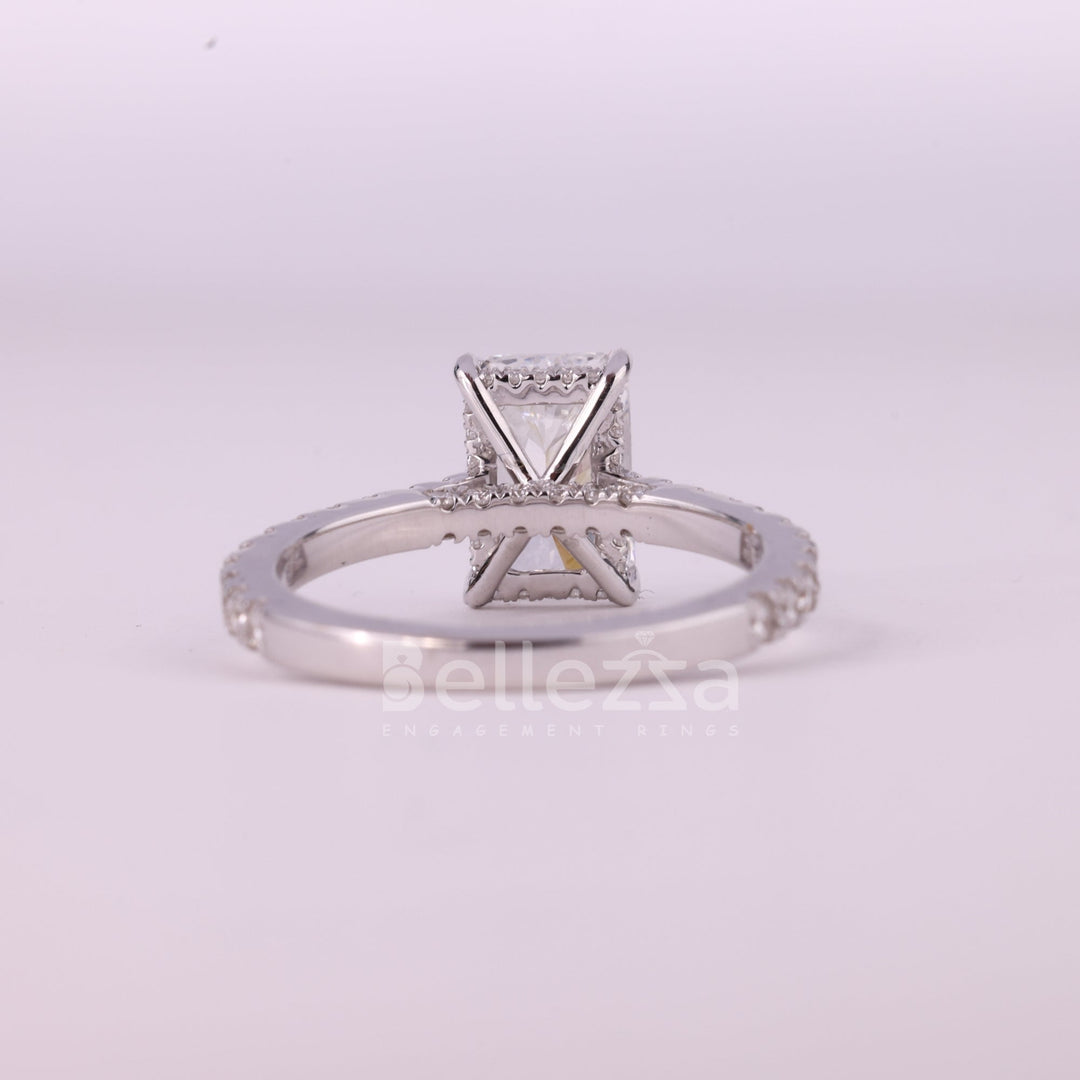 1.50CT Radiant Cut Hidden Halo Pave Setting Moissanite Engagement Ring