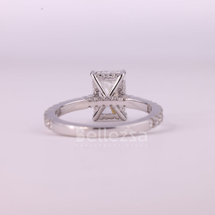 1.50CT Radiant Cut Hidden Halo Pave Setting Moissanite Engagement Ring