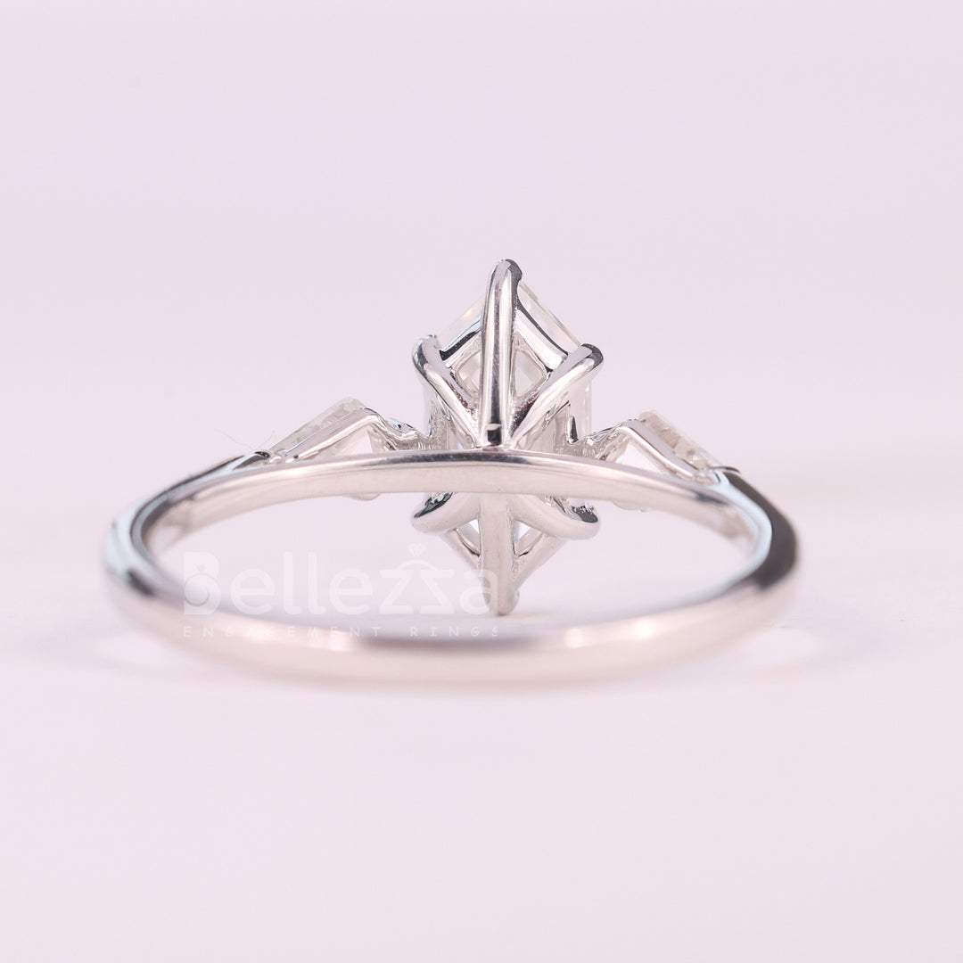 1.0CT Elongated Hexagon Cut Diamond Three Stone Engagement Ring