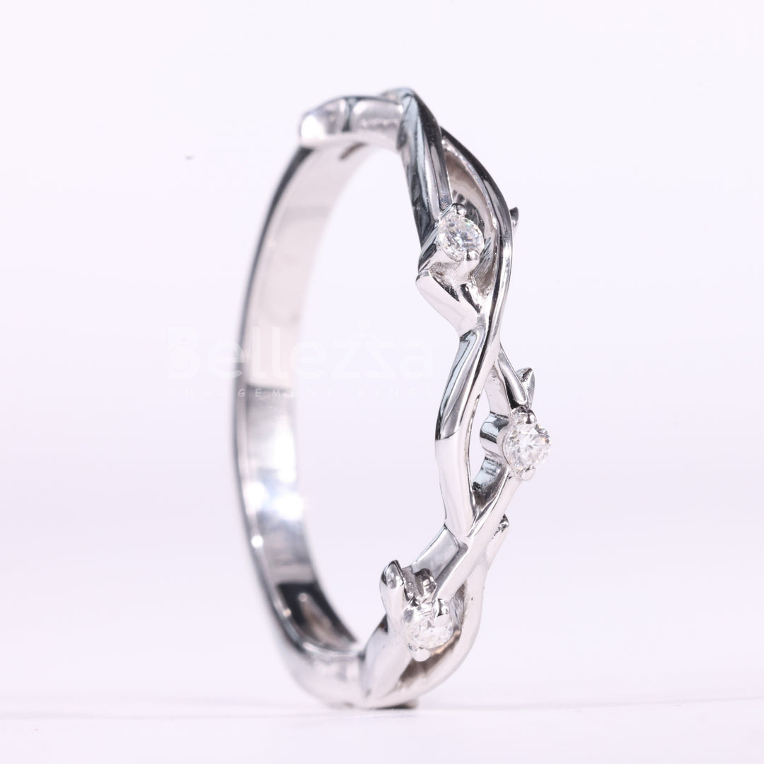 Round Cut Nature Inspired Moissanite Wedding Band