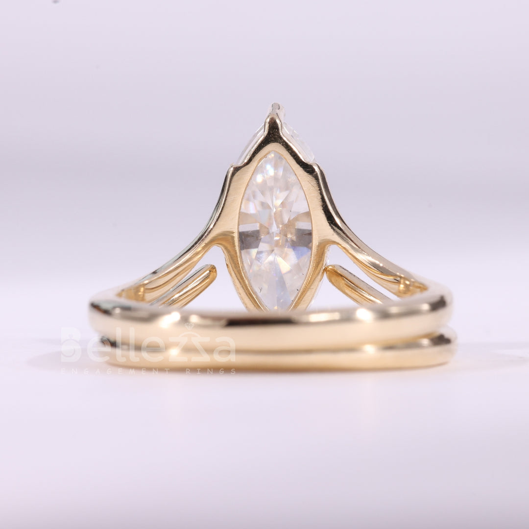 2.0CT Marquise Cut Unique Solitaire Curved Moissanite Bridal Ring Set