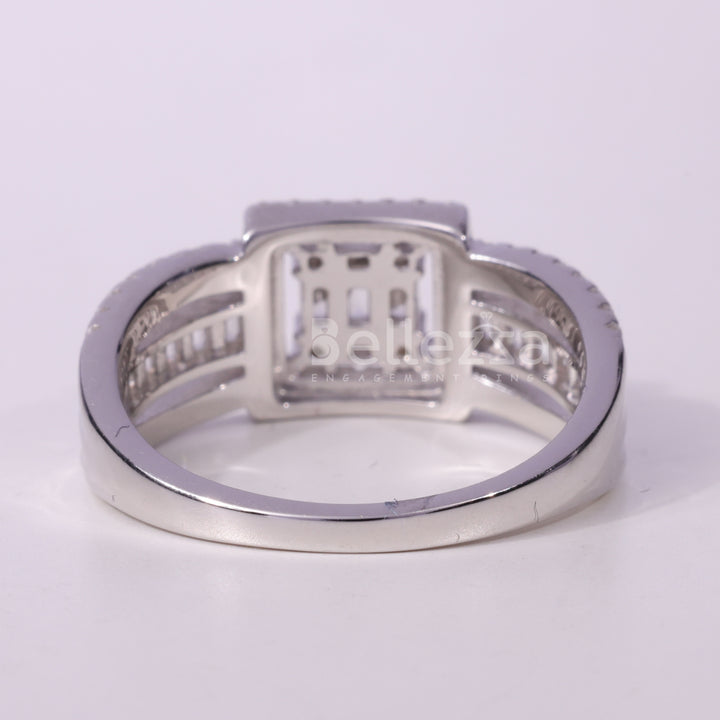 Round & Baguette cut Cluster Diamond Moisssanite Engagement Ring