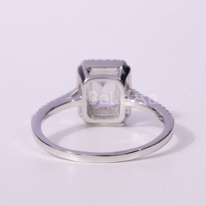 1.0CT Emerald Cut Halo Setting Moissanite Engagement Ring