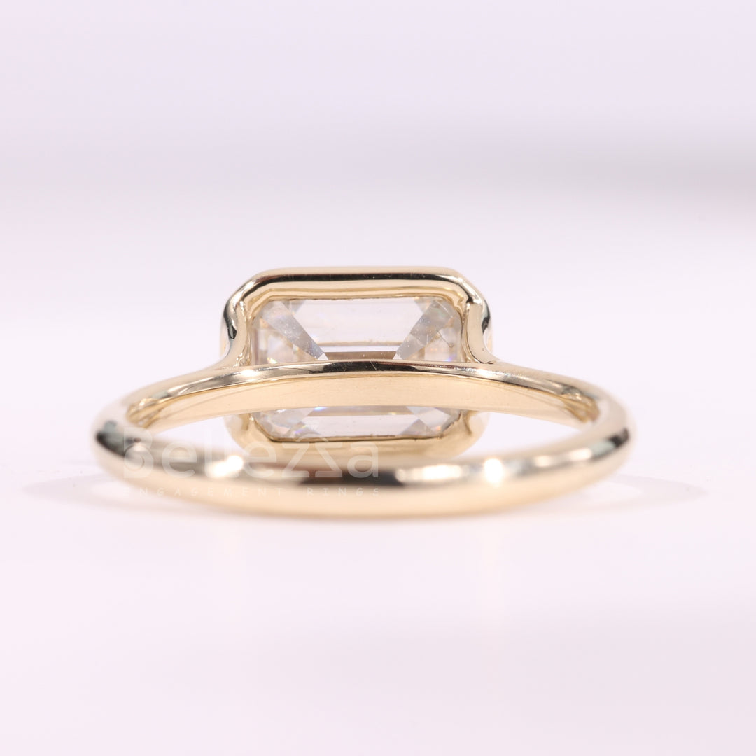 1.50CT East-West Emerald Cut Bezel Setting Moissanite Solitaire Ring