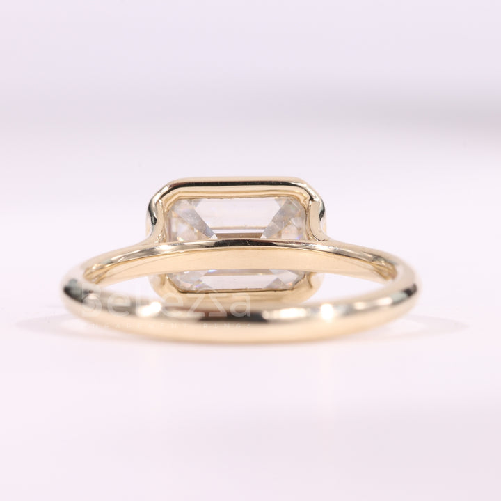 1.50CT East-West Emerald Cut Bezel Setting Moissanite Solitaire Ring