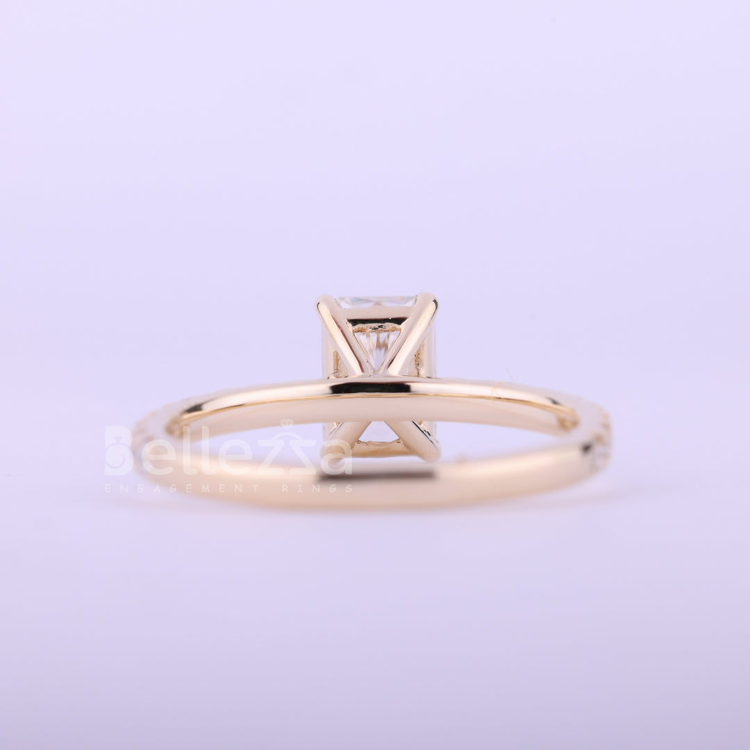 1.0CT Radiant Cut Pave Setting Moissanite Engagement Ring