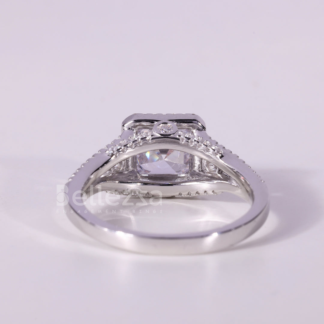 1.0CT Asscher Cut Diamond Halo Cluster Setting Moissanite Engagement Ring