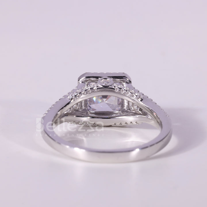 1.0CT Asscher Cut Diamond Halo Cluster Setting Moissanite Engagement Ring